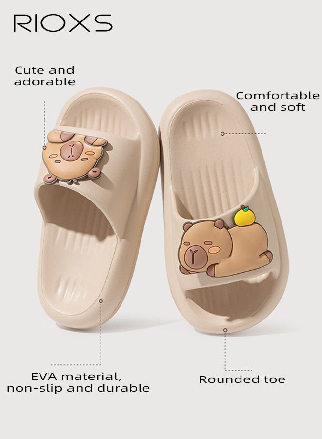RIOXS Kids Cartoon Slippers, Lightweight EVA Platform Animal Capybara Slides Sandals for Toddler Boys and Girls, Non-slip Quick-Dry Slip-on Shower Slippers, Soft Comfortable Thick Sole Open Toe Home Slippers, Summer Beach Pool Shoes, Suitable for Travel, Holidays, Beaches, Swimming Pools, etc. Khaki - Image 5